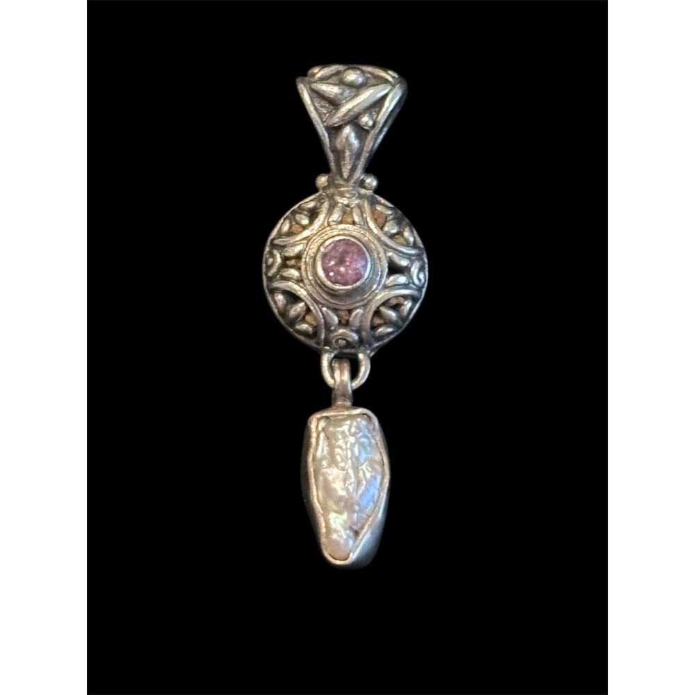 Sterling Silver Boho Amethyst Baroque Freshwater Pearl 1.5” Pendant 925